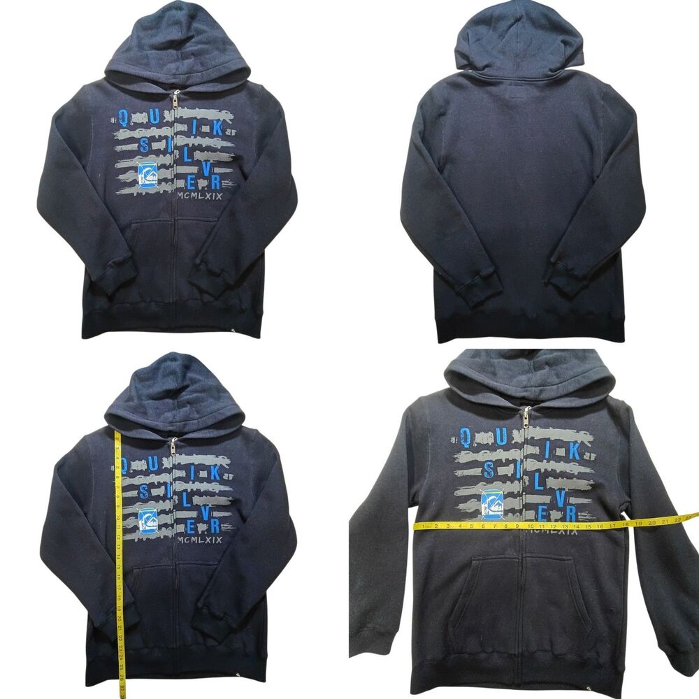 Y2K Quicksilver Spellout Logo Hoodie Jacket Boys Large Navy Blue Full Zip